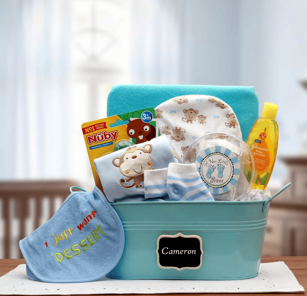 Baby Basics Gift Pail Blue - baby bath set - baby boy gift basket - new baby gift basket - baby gift baskets - baby shower gifts - The Little Big Store
