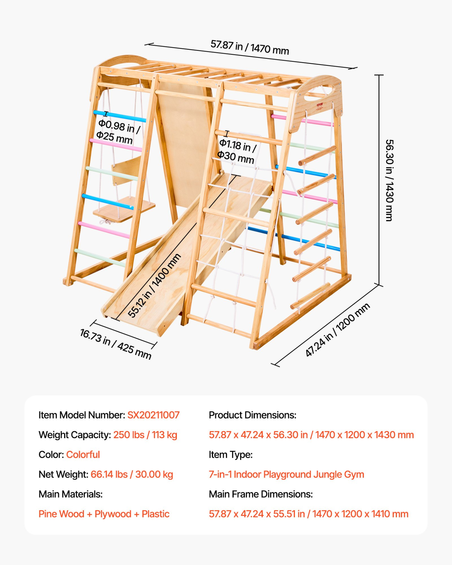 9-in-1 Wooden Indoor Jungle Gym – Montessori Climbing Playset for Kids