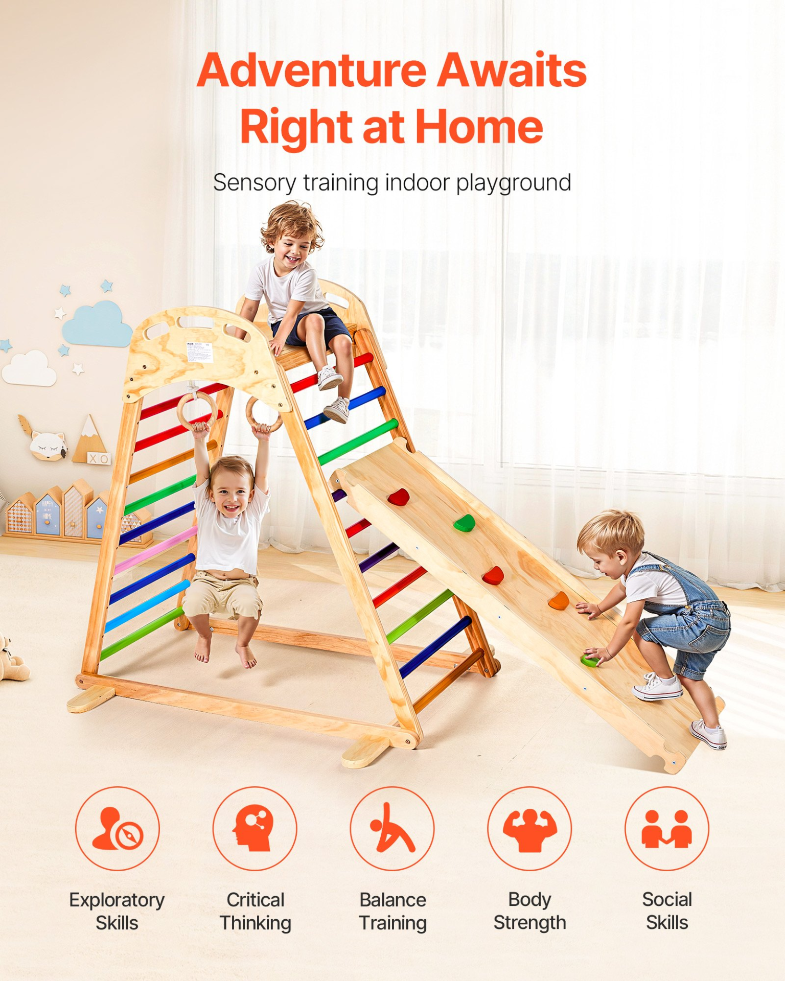 Wooden Indoor Jungle Gym Playset – 4-in-1 Montessori Climbing Set for Kids