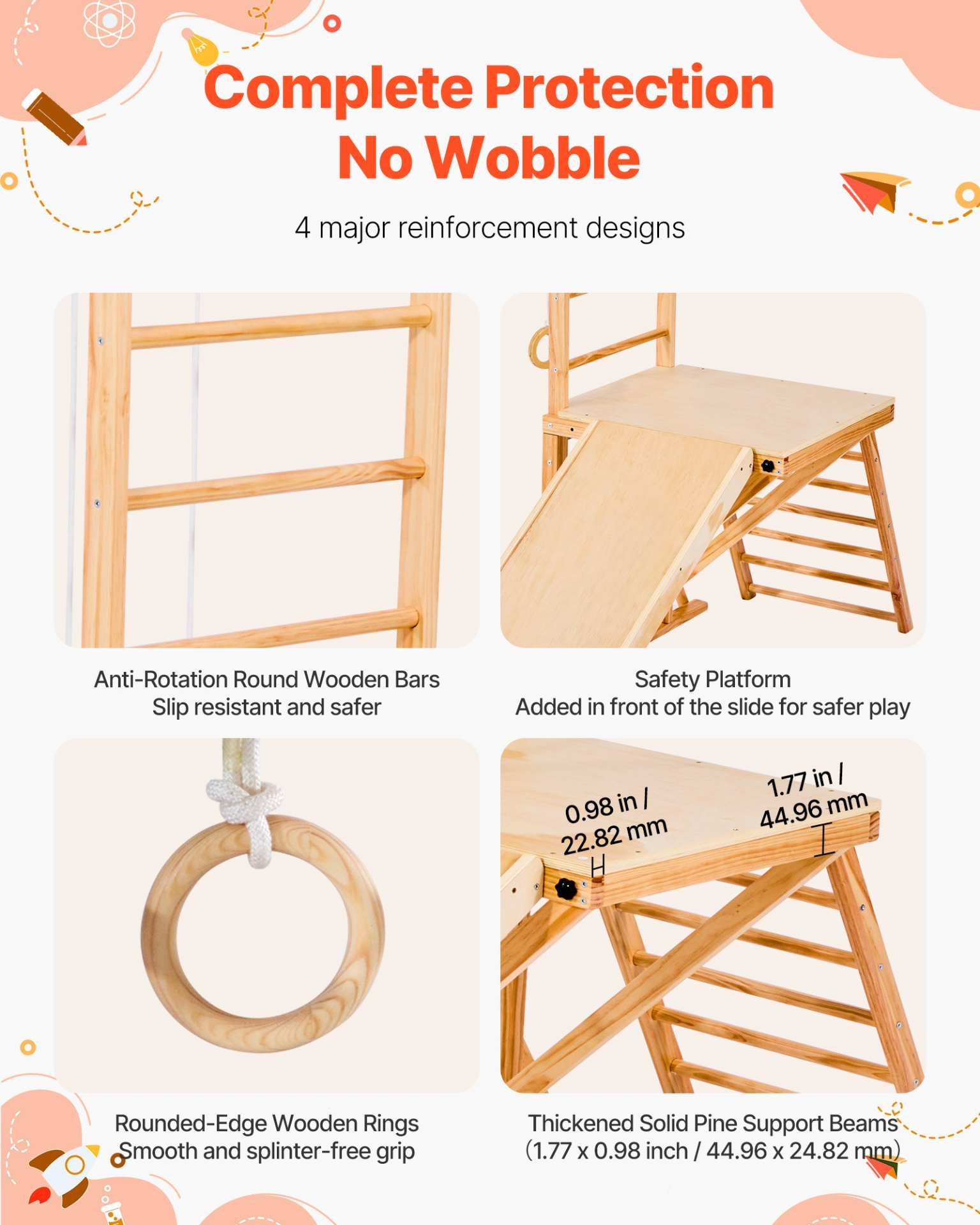 Wooden Indoor Jungle Gym Playground Set – 8-in-1 Montessori Climbing Playset for Kids