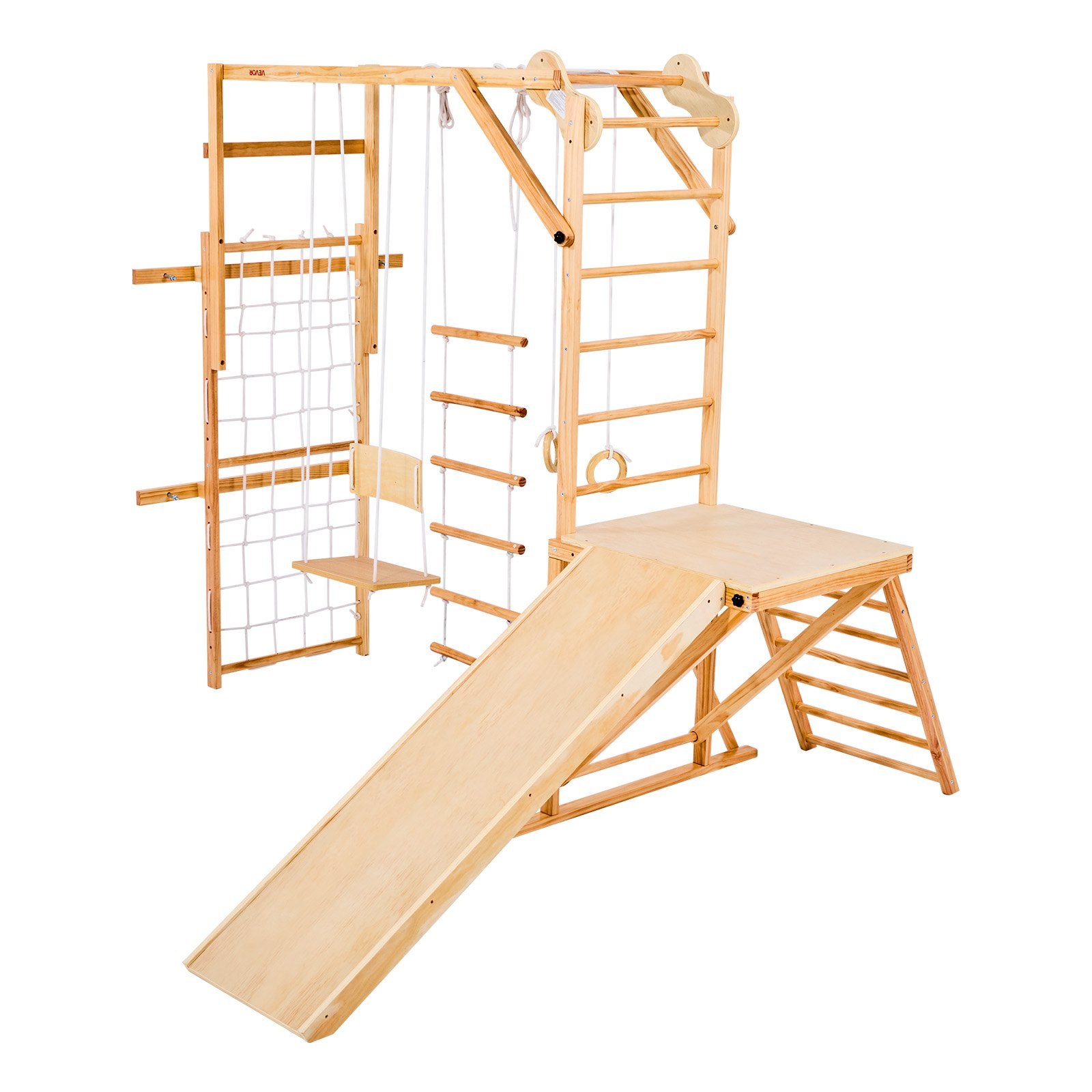 Wooden Indoor Jungle Gym Playground Set – 8-in-1 Montessori Climbing Playset for Kids