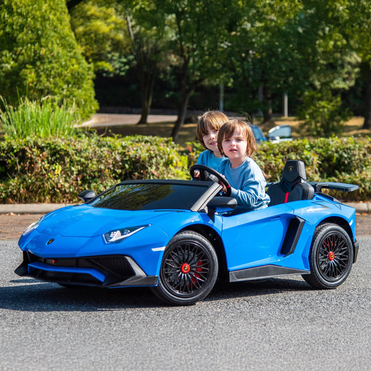 24V Lamborghini Aventador 2-Seater Ride-On Car – Black with Dual Brushless Motors, Differential Drive, Remote Control, LED Lights & MP3 for Kids Ages 3–8