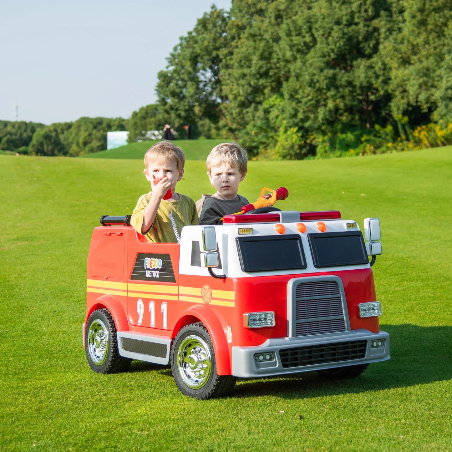 ๐ Freddo 24V Fire Truck Ride-On โ 2-Seater Emergency Fun for Kids ๐จโ๐๐ฅ
