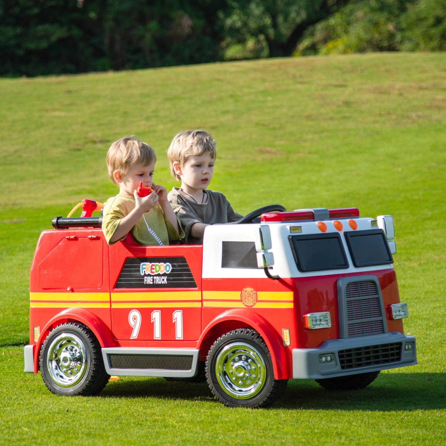 ๐ Freddo 24V Fire Truck Ride-On โ 2-Seater Emergency Fun for Kids ๐จโ๐๐ฅ