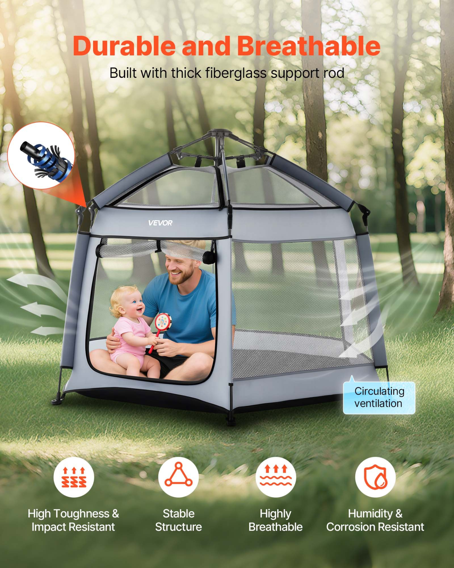 Baby Playpen with Canopy – Portable Foldable Play Yard