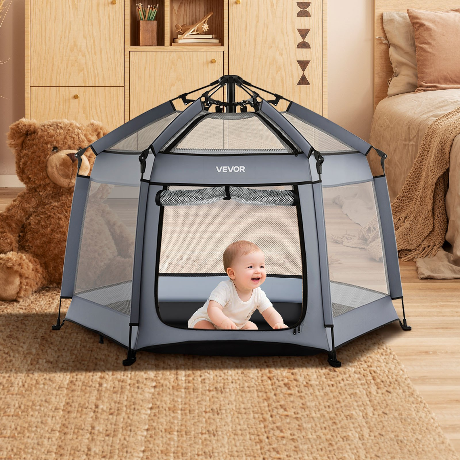 Baby Playpen with Canopy – Portable Foldable Play Yard