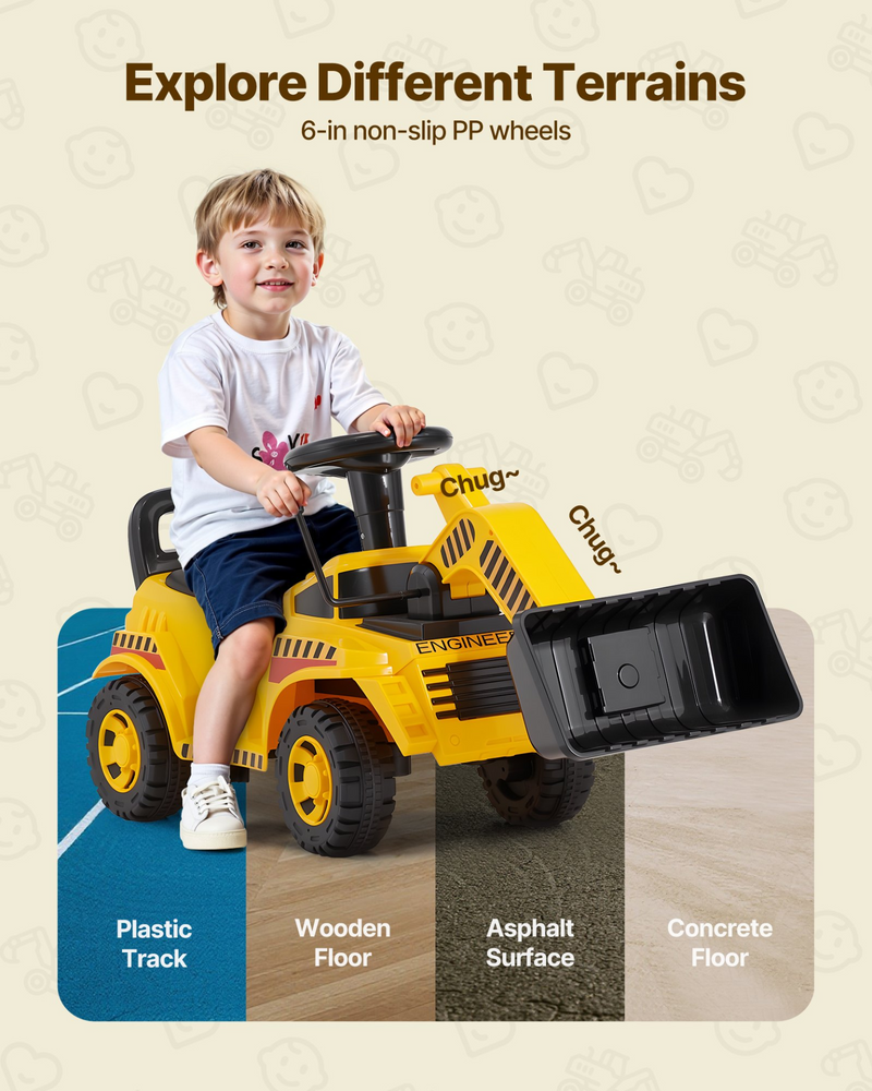 Toddler Ride-On Excavator Push Car with Music & Under-Seat Storage
