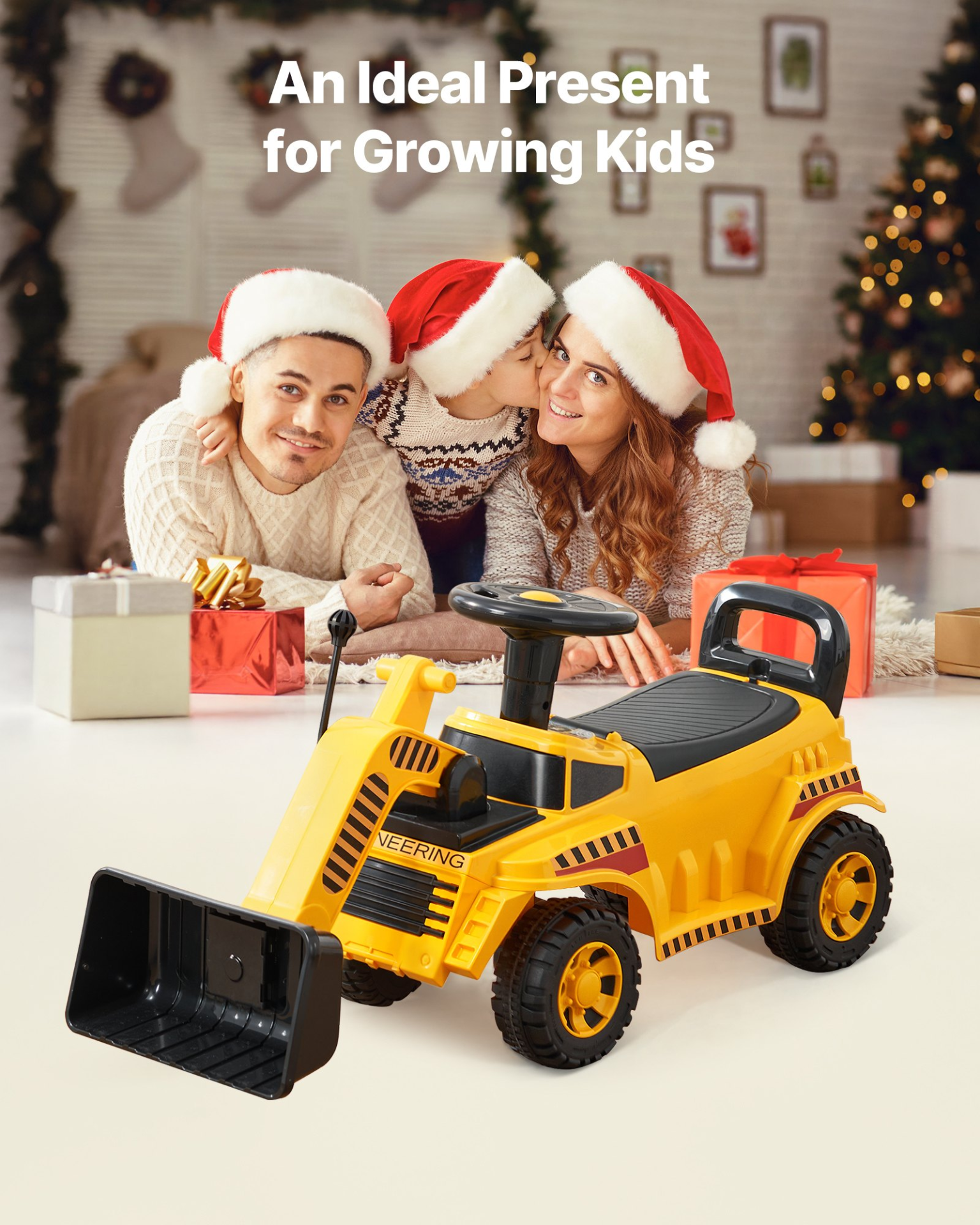 VEVOR Ride On Toddler Car, Ride on Excavator Car for Toddler 19 to 36 Months, Excavator Bulldozer Digger Toy with Under-seat Storage & Music, 55 lbs Load Capacity, Foot-to-Floor Walker for Kid, Yellow