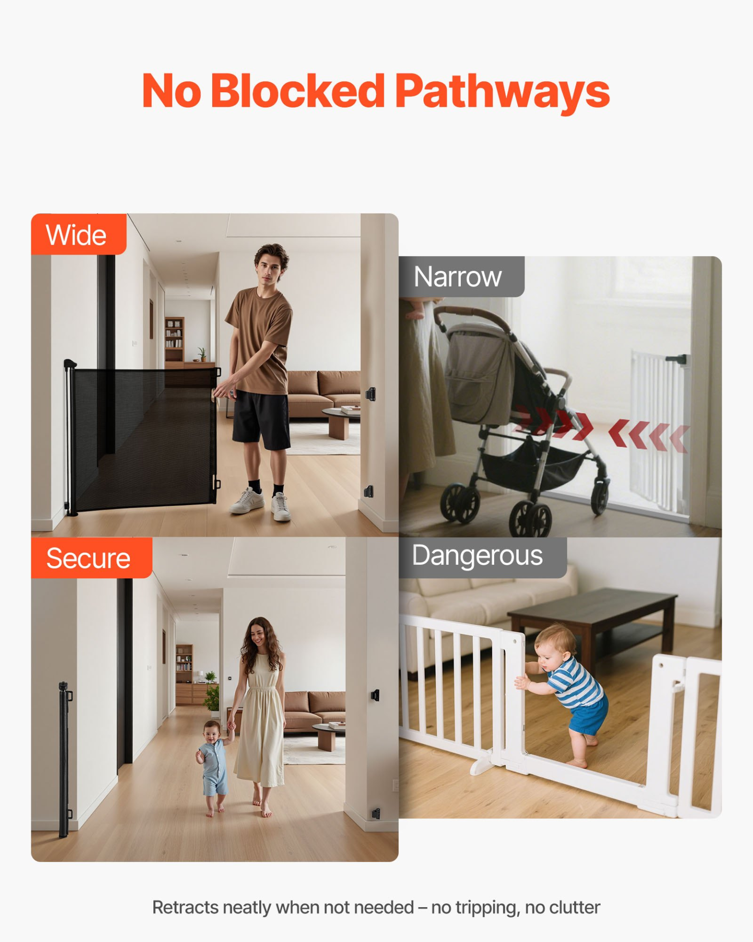 Retractable Baby Safety Gate – Extra Wide Mesh Stair & Door Barrier (57 Inch)