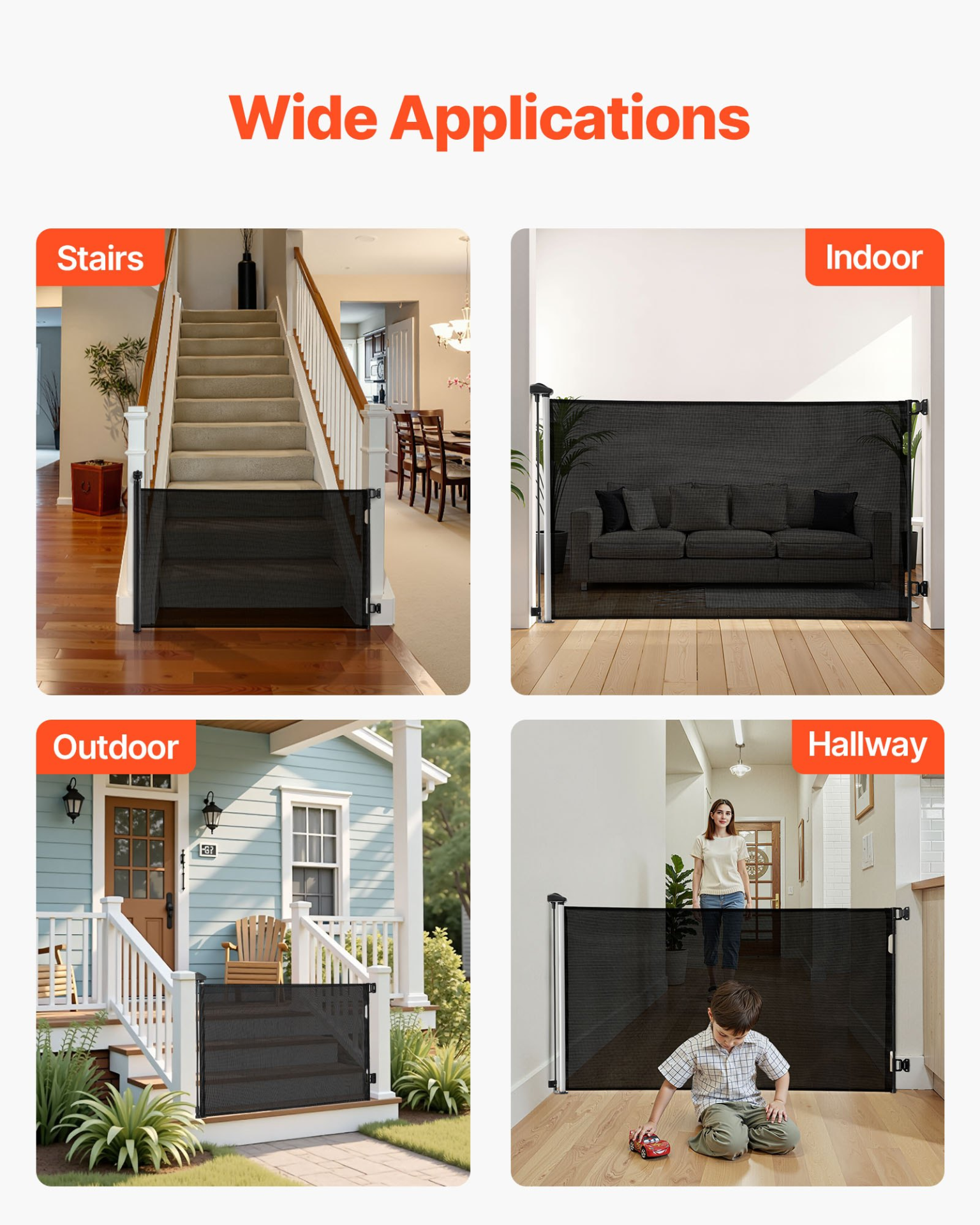 Retractable Baby Safety Gate – Extra Wide Mesh Stair & Door Barrier (57 Inch)