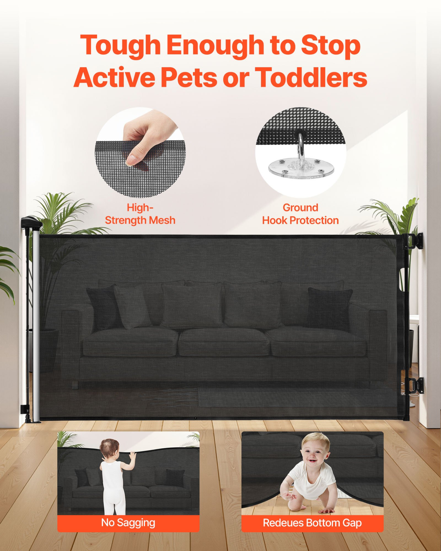 Retractable Baby Safety Gate – Extra Wide Mesh Stair & Doorway Barrier Extends to 72.8 inch