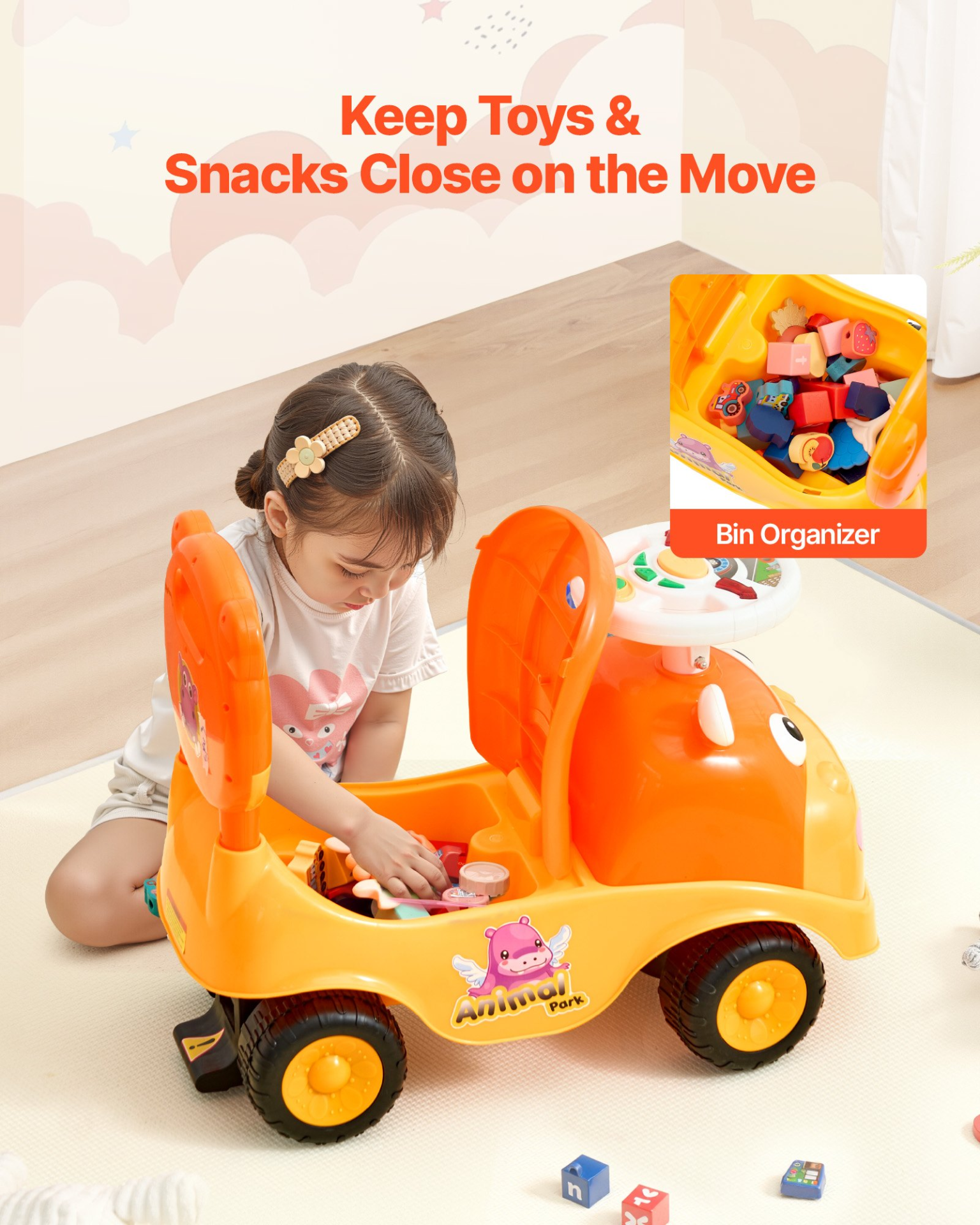 TinyCruiser™ Deluxe Toddler Ride-On Push Car – Foot-to-Floor Walker with Horn, Music, Under-Seat Storage for Kids 19–36 Months