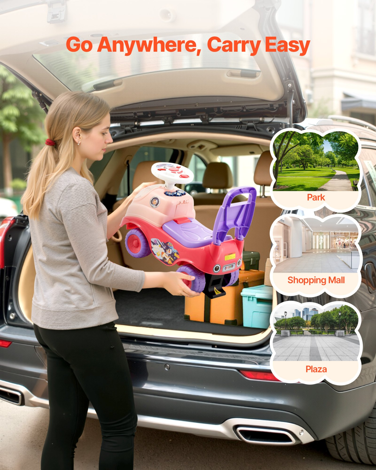 TinyCruiser™ Deluxe Toddler Ride-On Push Car – Foot-to-Floor Walker with Horn, Music & Under-Seat Storage for Kids Ages 19–36 Months (Pink)