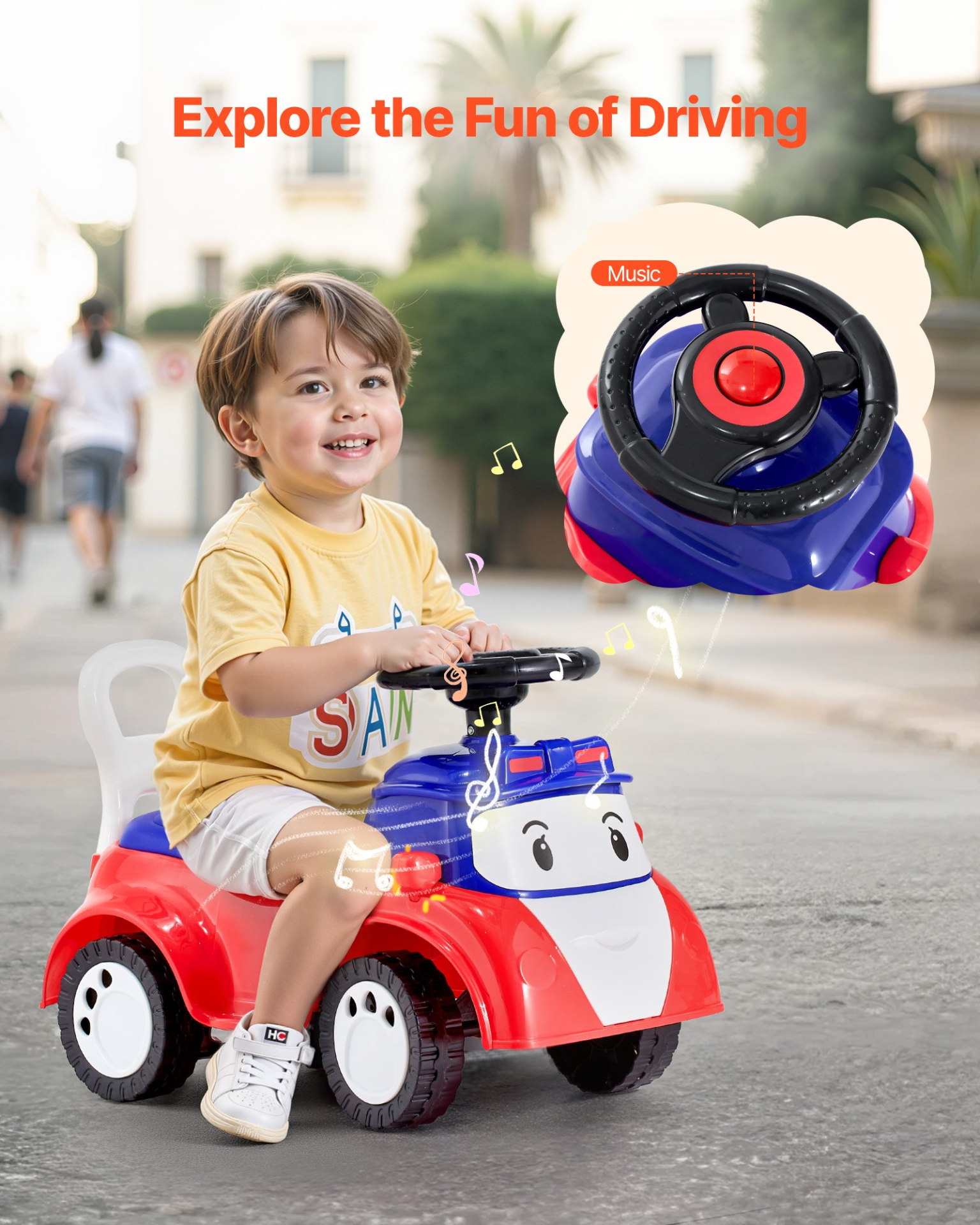 VEVOR Ride On Toddler Push Car, Push Car for Toddler 19 to 36 Months, Kids Ride On Toy with Music & Under-seat Storage, 55 lbs Load Capacity, Foot-to-Floor Walker for Toddlers Boys Girls, Red