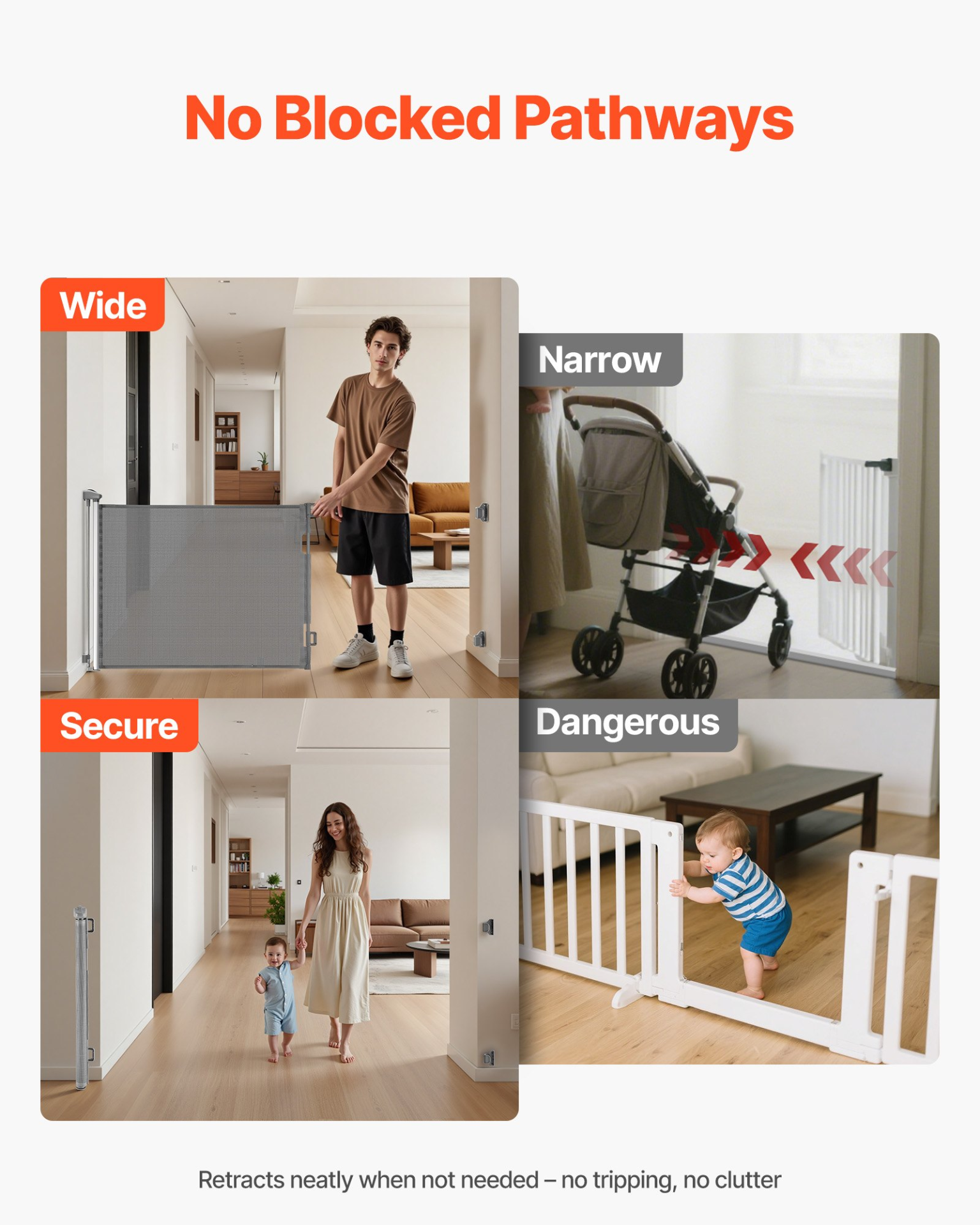 Retractable Baby Gate, 56.3-Inch Wide, 31.3-Inch Tall – Gray