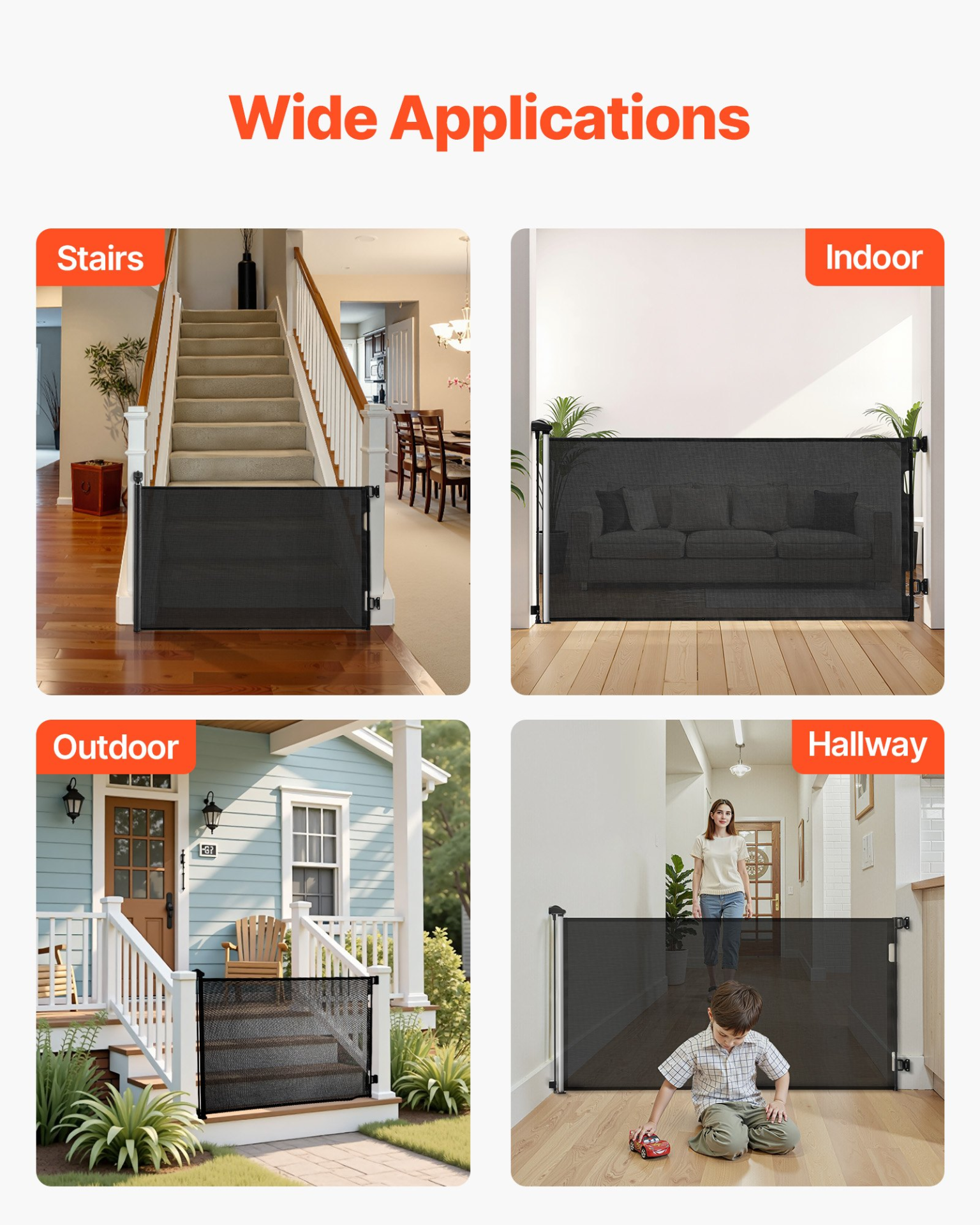 Retractable Baby Gate, 72.8-Inch Wide, 38.5-Inch Tall – Black