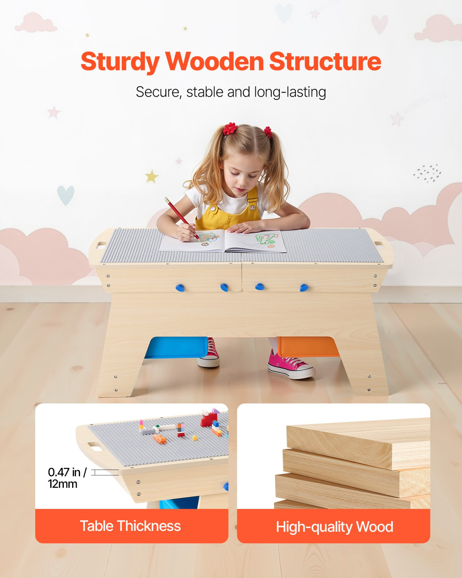 Reversible Wooden Activity Table with 200 Building Bricks