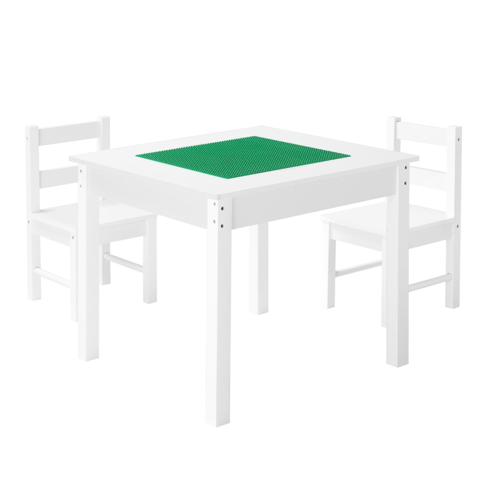 Kids Activity Table and 2 Chairs Set with Storage – Building Blocks Play Desk (White)