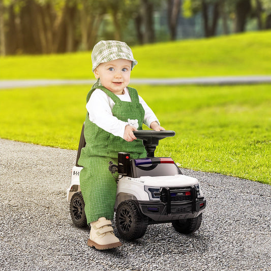 Kids Push Ride On Car with Working PA System and Horn, Police Truck Style Foot-to-Floor Sliding Car for Boys and Girls with Under-Seat Storage, for 18 Months to 5 Years Old, White - The Little Big Store