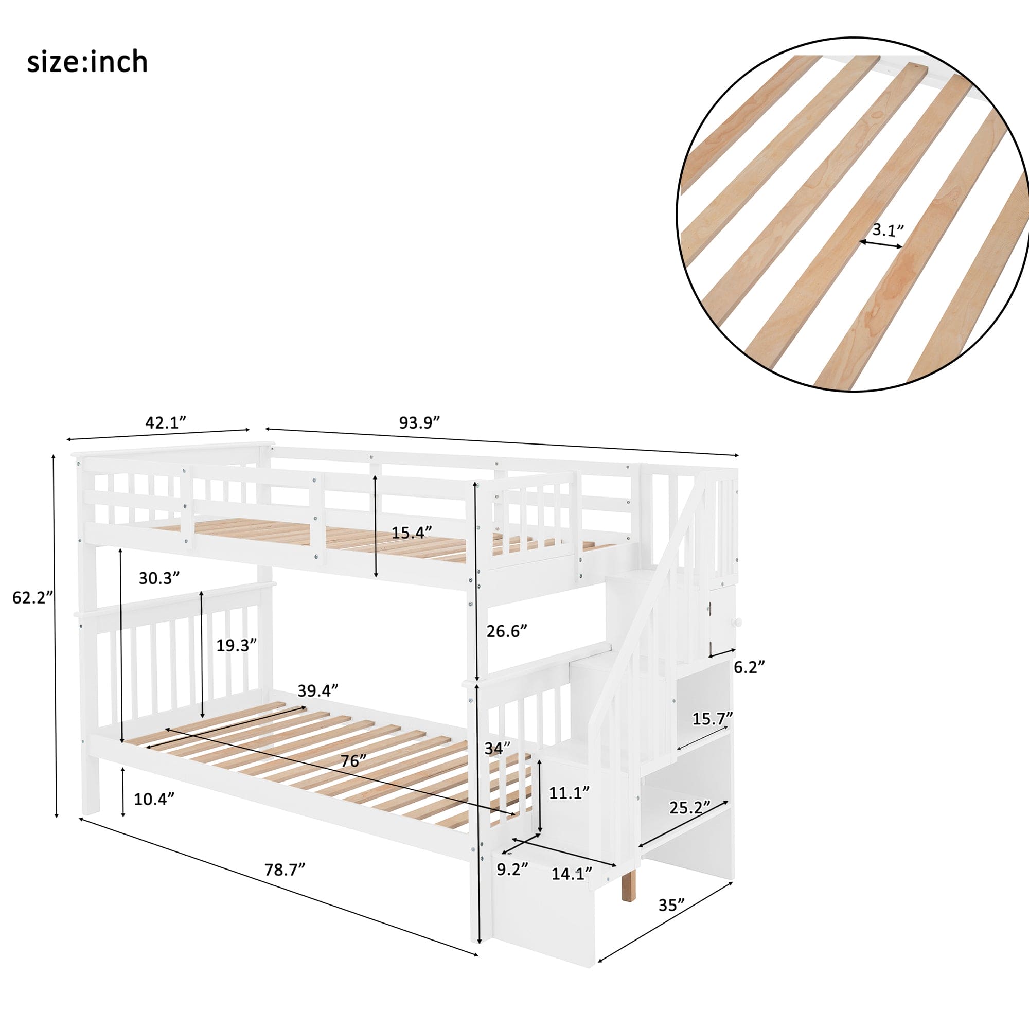 Stairway Twin-Over-Twin Bunk Bed with Storage and Guard Rail for Bedroom, Dorm, White color(OLD SKU :LP000109AAK) - The Little Big Store