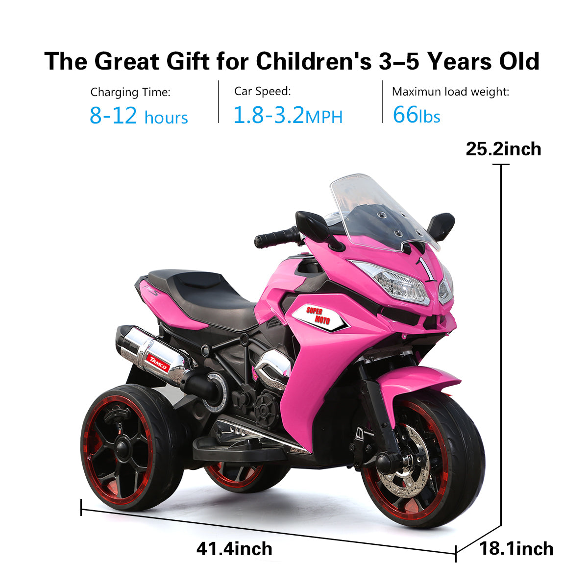 12V Electric Ride-On Motorcycle for Kids | 3-Wheel Battery Powered Motorcycle with LED Lights & Music