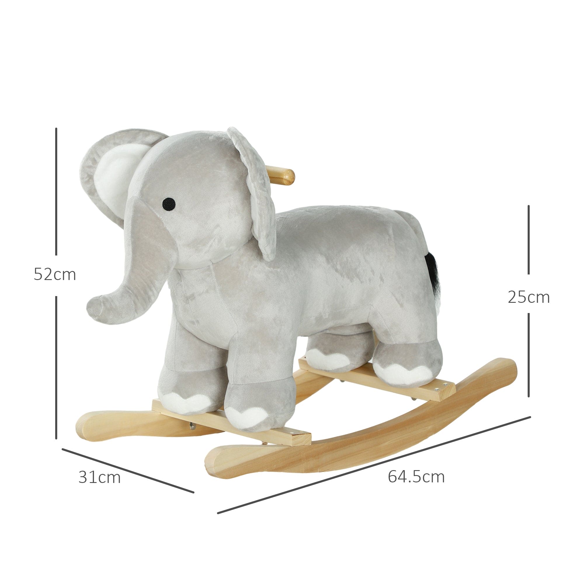 Qaba Rocking Horse, Kids Rocking Animal, Elephant Rocker with Realistic Sounds, Plush Ride on Toy for Years 2-4, Gray - The Little Big Store
