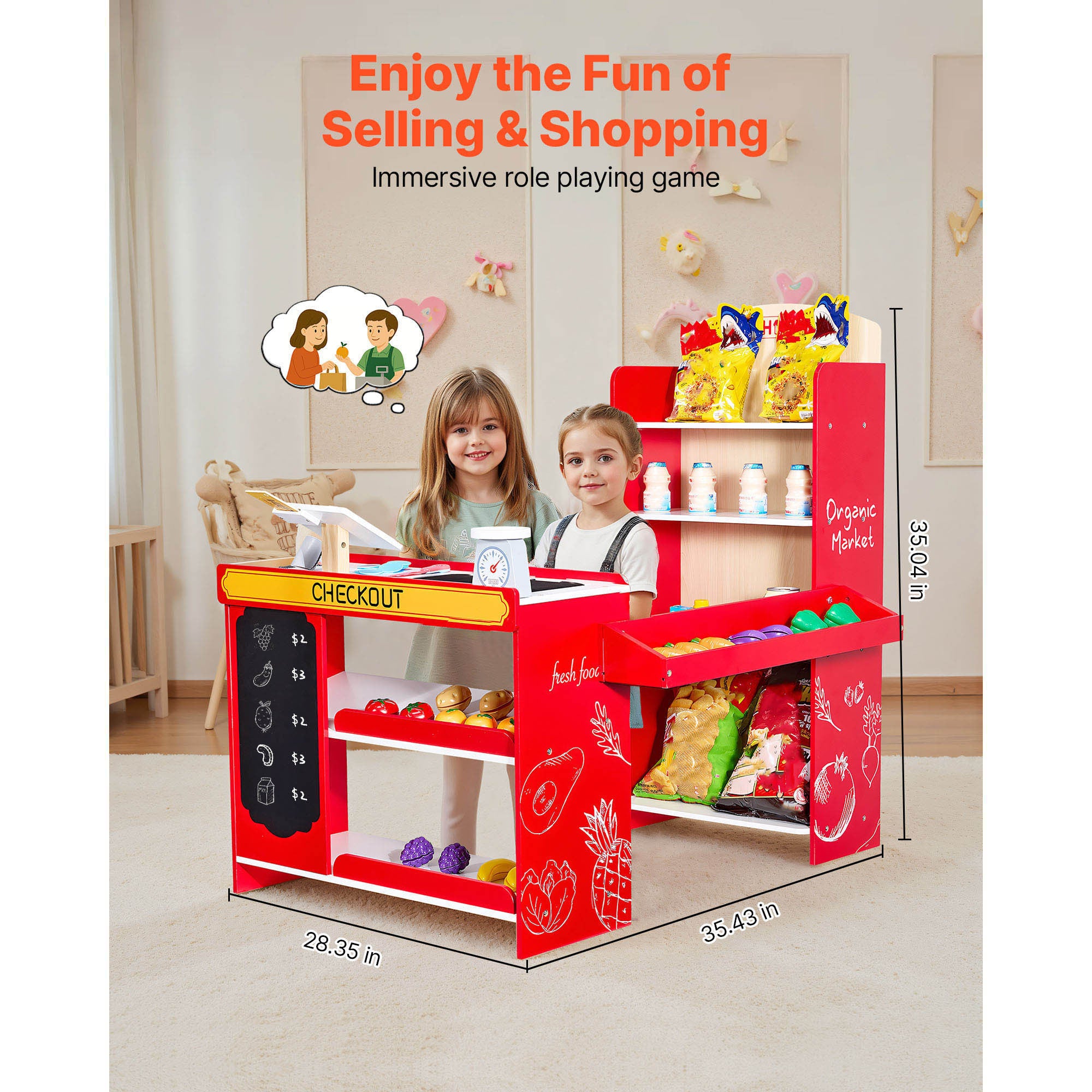 Kids Grocery Store Playset Supermarket Play Toy Set with Cash Register