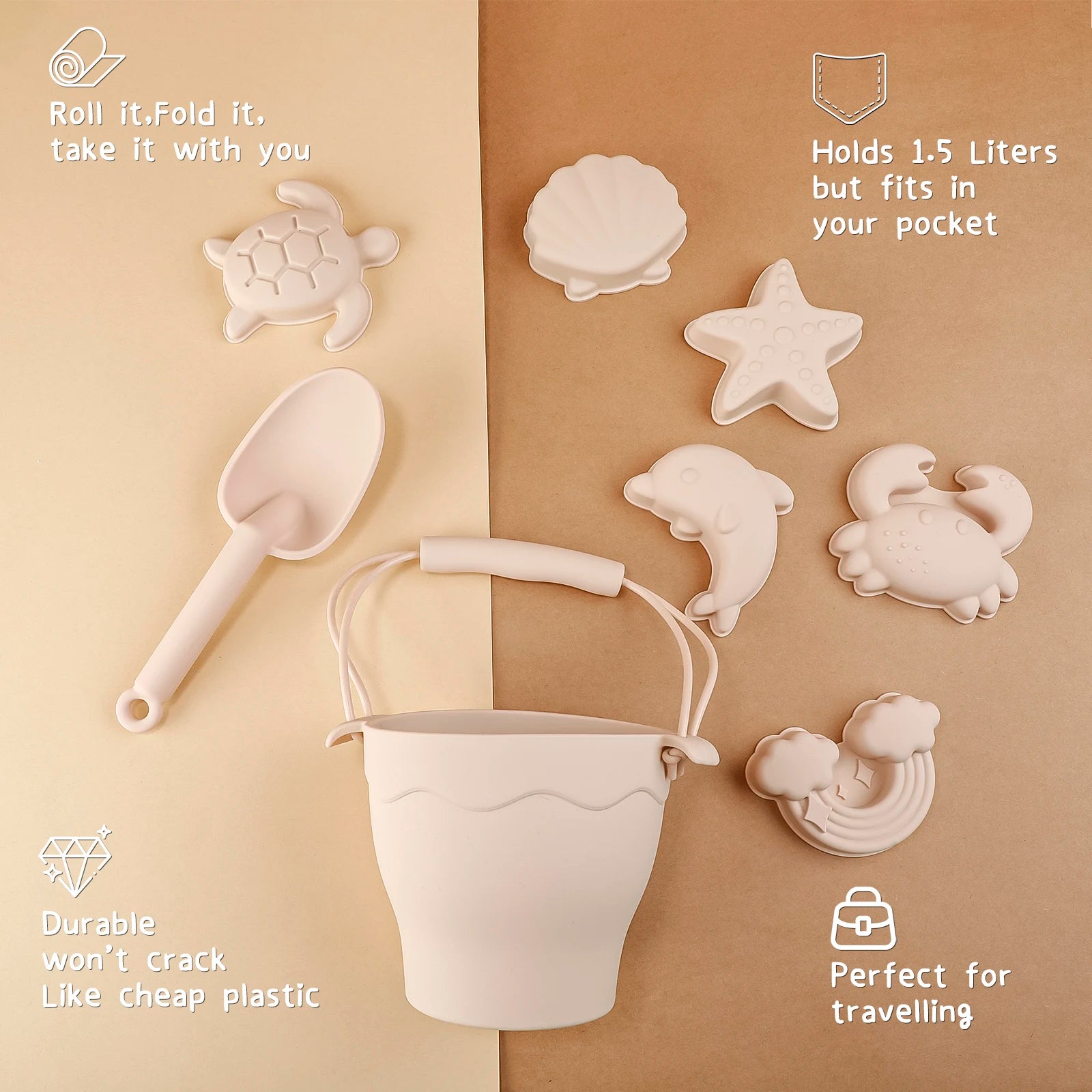 Sunny Sands Eco-Friendly Silicone Beach Toy Set: 8-Piece Fun in the Sun Kit