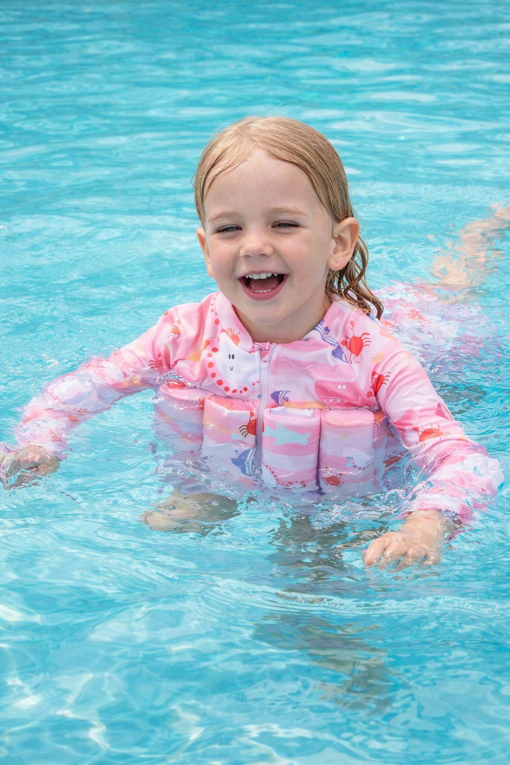 SplashSafe Kids' Buoyancy Swimsuit: Cartoon Print One-Piece Swimwear with Floating Rash Guards