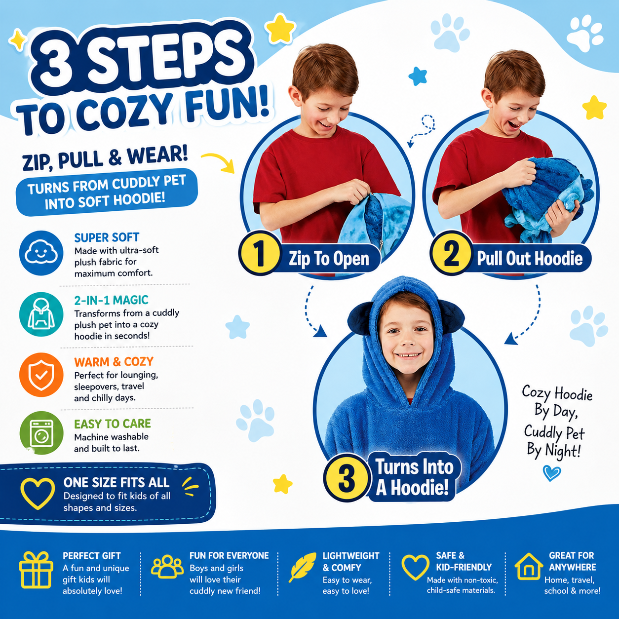 CozyCritter™ Kids Animal-Print Blanket Hoodie – Soft Plush Wearable Fleece