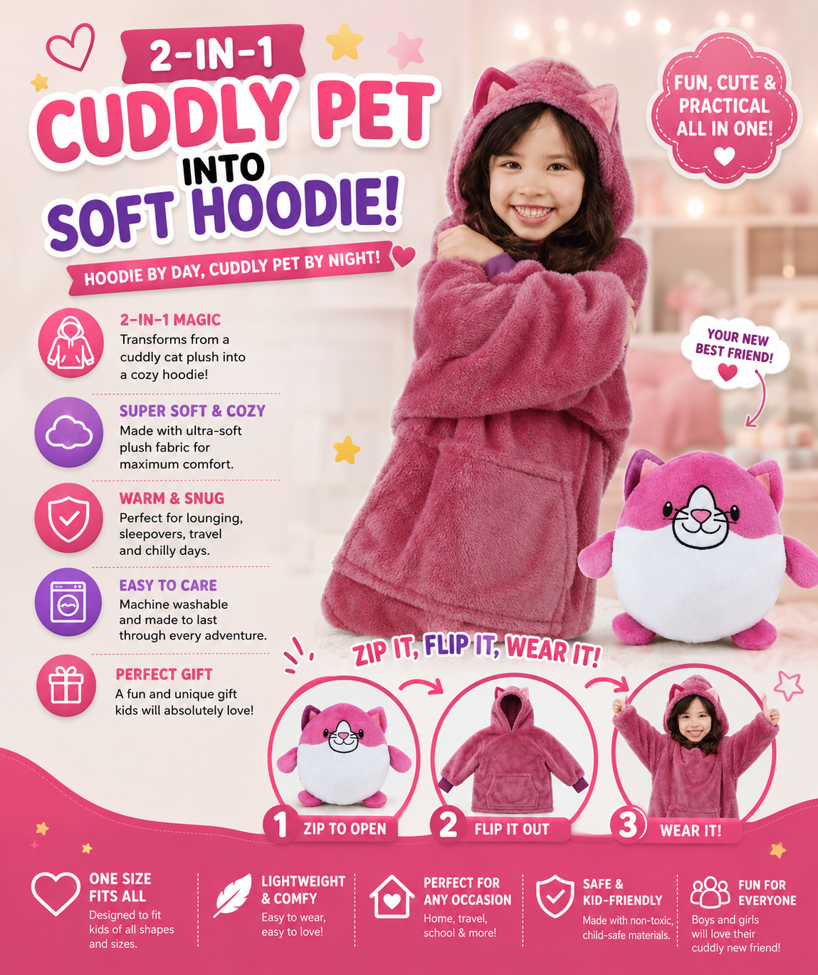 CozyCritter™ Kids Animal-Print Blanket Hoodie – Soft Plush Wearable Fleece