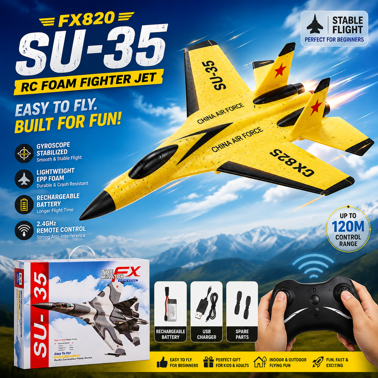 SkyRider™ RC Airplane – 2.4GHz Remote Control Plane for Kids & Beginners