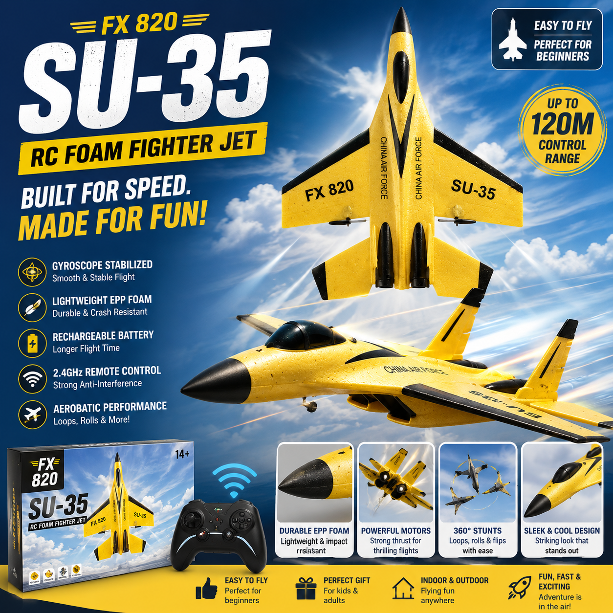 SkyRider™ RC Airplane – 2.4GHz Remote Control Plane for Kids & Beginners