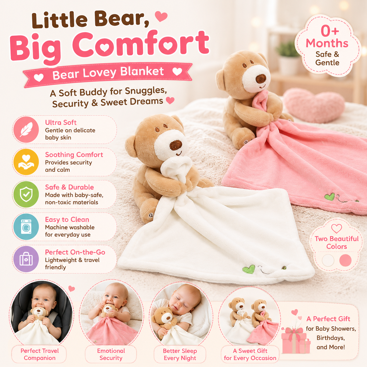Baby Lovey™ – Ultra-Soft Security Blanket & Plush Bear for Infants