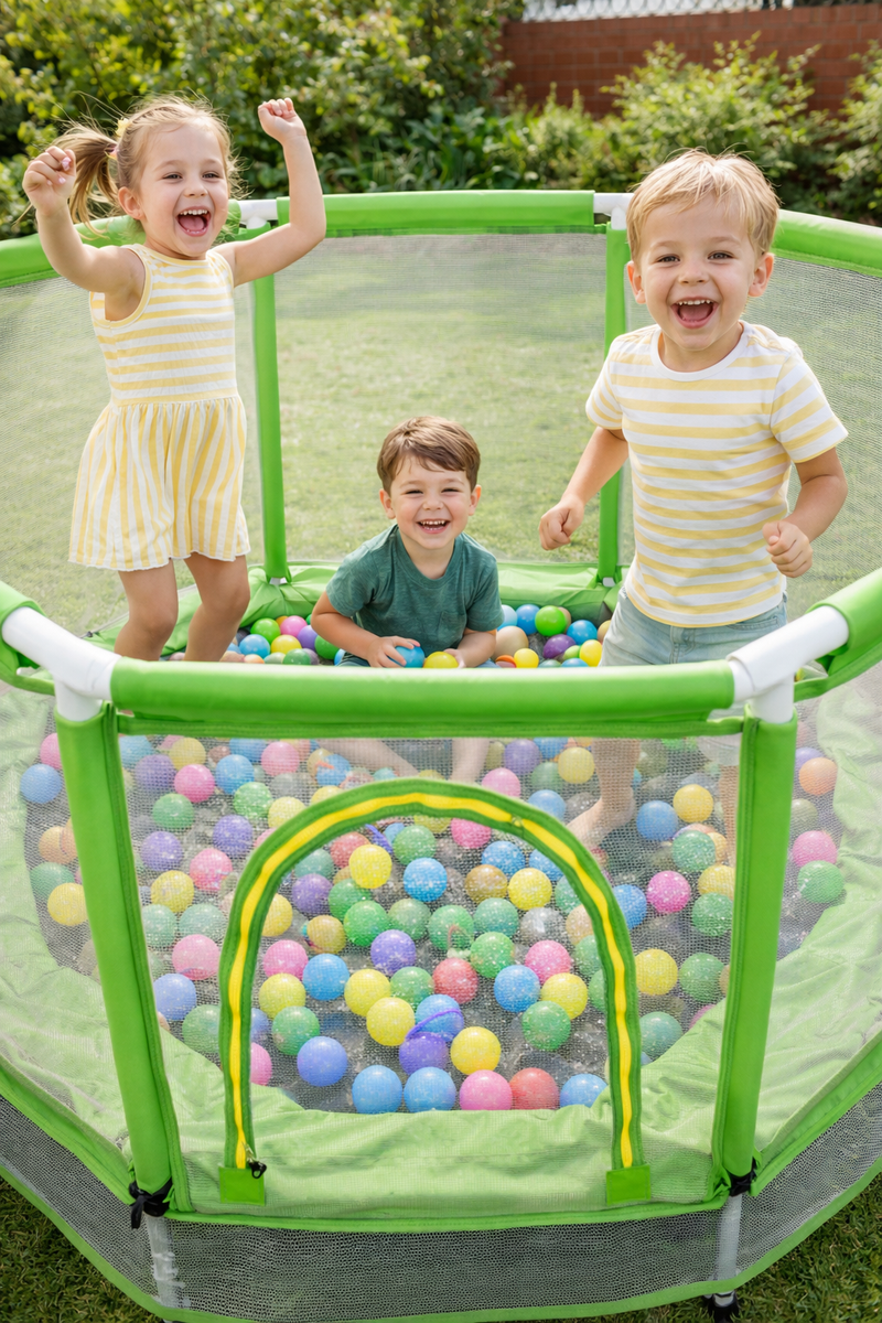 Safe 55'' Toddlers Trampoline with Enclosure Net & Play Balls for Little Jumpers