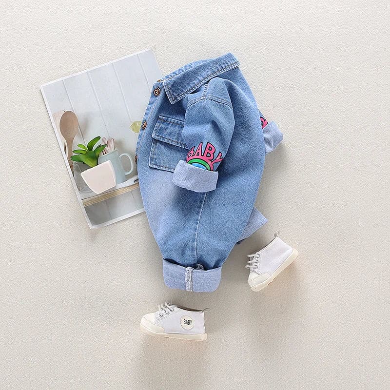 Newborn Denim Romper with Cartoon Design - The Little Big Store