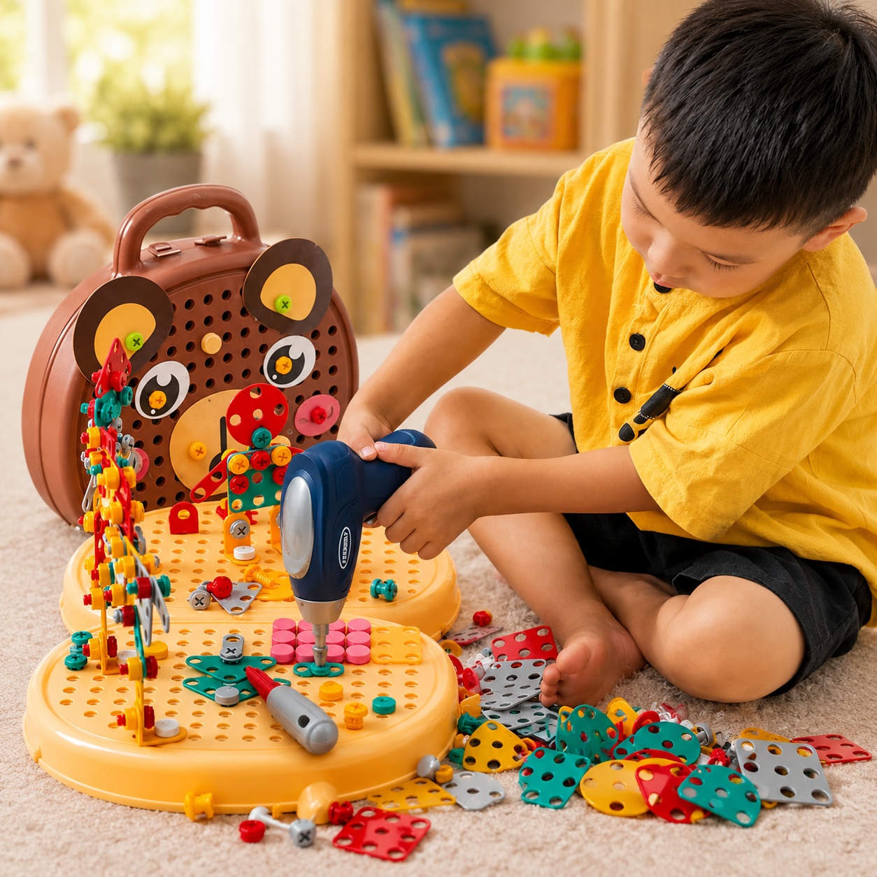 Kids Electric Drill Toolbox Toy Set | 3-in-1 Montessori Construction Tool Kit