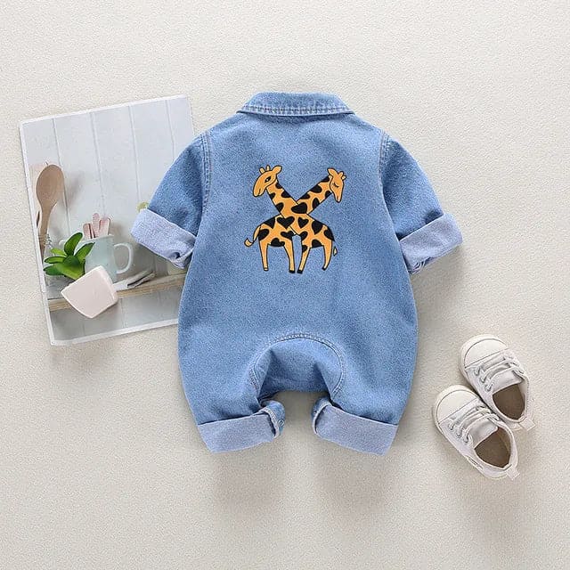 Newborn Denim Romper with Cartoon Design - The Little Big Store