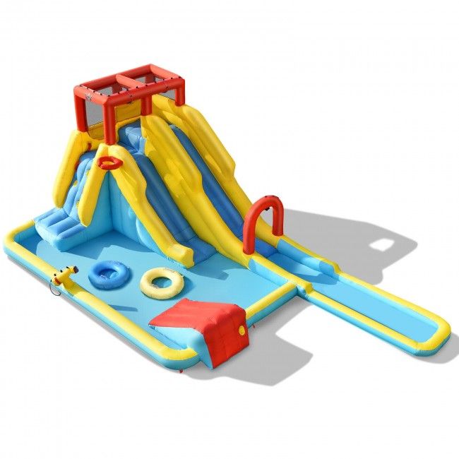 Kids Inflatable Water Park with Dual Slide, Bounce House, Climbing Wall & 735W Blower – Outdoor Summer Fun Playset