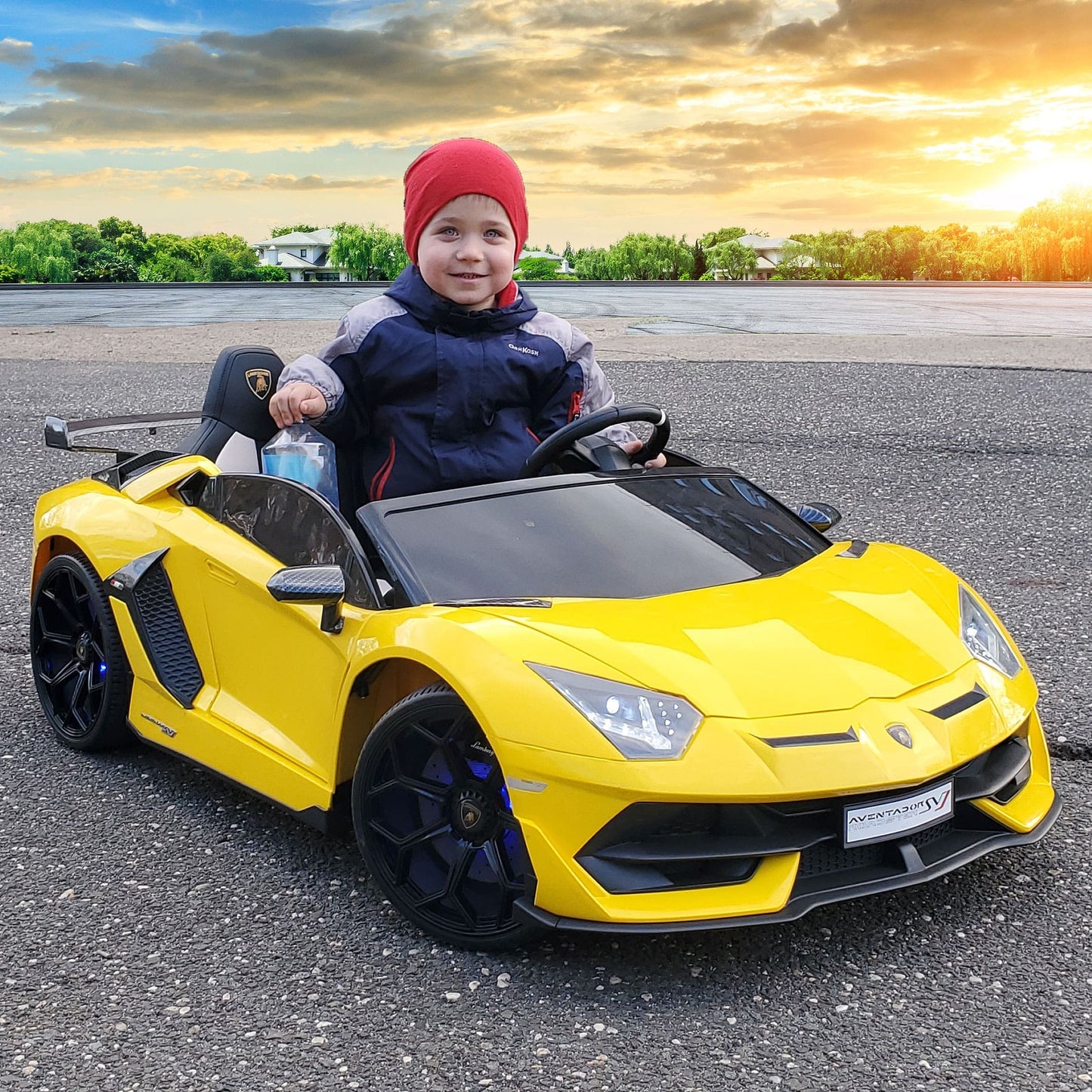 Lamborghini Aventador SVJ 24V Kids Ride-On Car with R/C Parental Remote | Yellow - The Little Big Store