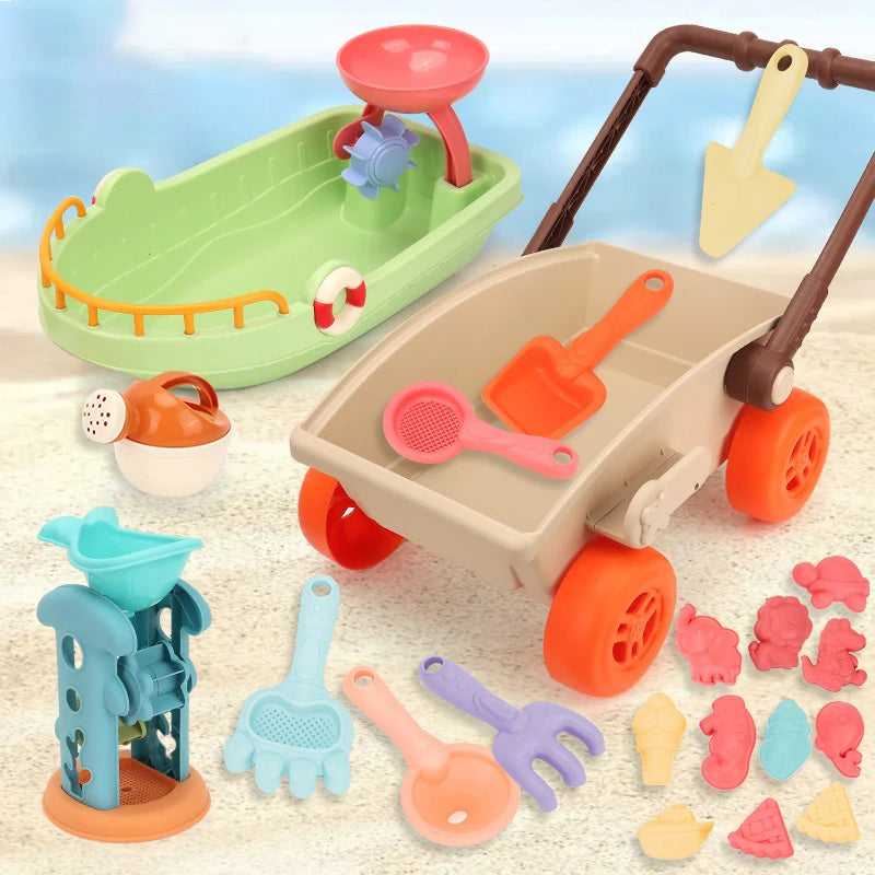 Sandy Adventures Beach Trolley Set: Portable Sand Play Kit with Animal Molds and Accessories for Kids