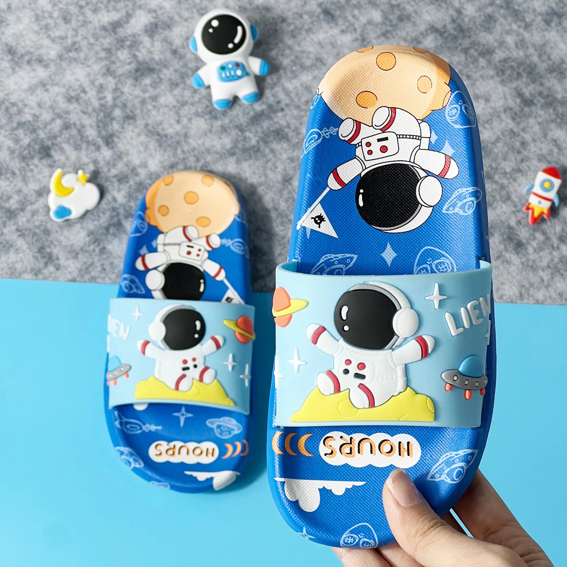 Cute Cartoon Astronaut Toddler Slippers for Boys and Girls Open-Toed Sandals