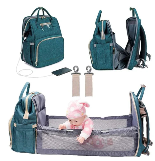 Fashion-Forward Portable Folding Crib Diaper Bag: The Ultimate Multi-Function Baby Backpack!