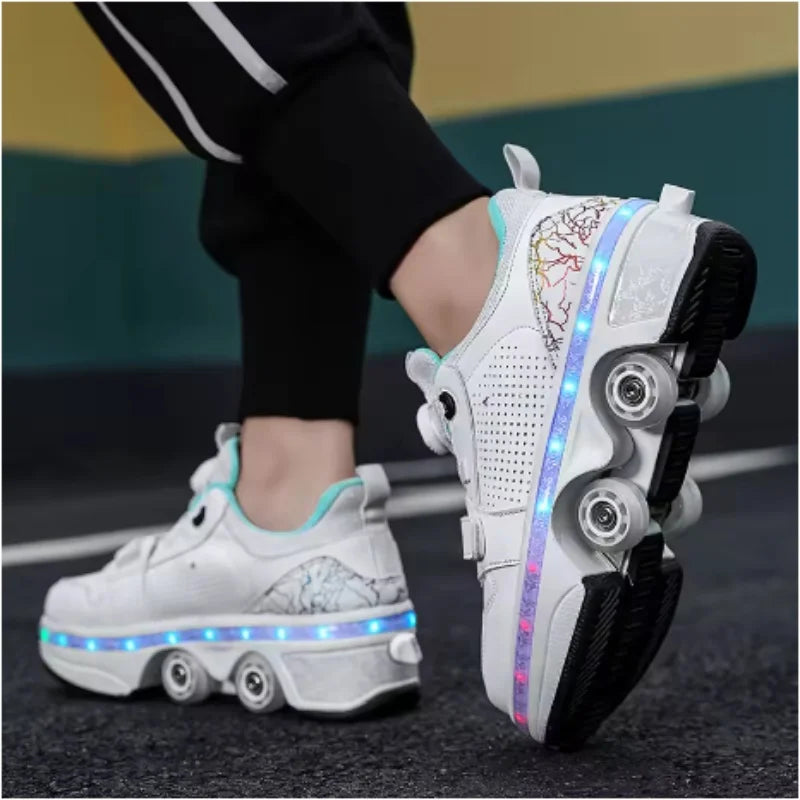 GlideX™ StreetRoll – 2-in-1 Double Wheel Roller Shoes for Boys & Teens