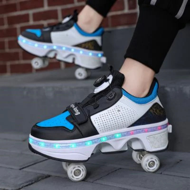 GlideX™ StreetRoll – 2-in-1 Double Wheel Roller Shoes for Boys & Teens