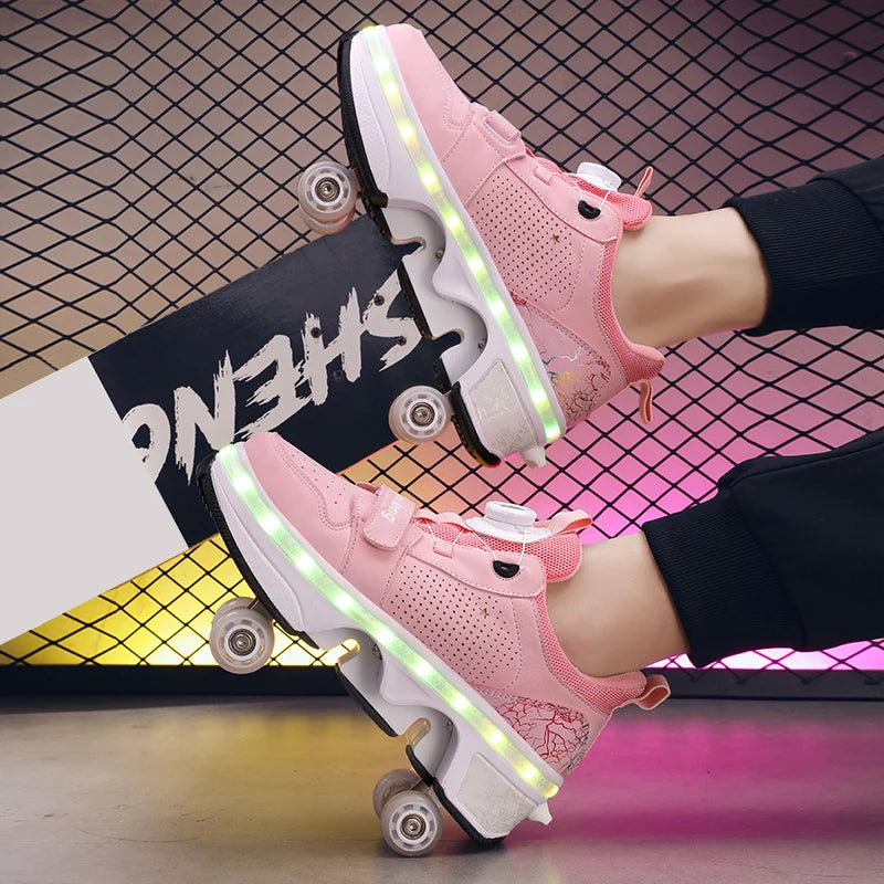 GlideX™ StreetRoll – 2-in-1 Double Wheel Roller Shoes for Boys & Teens