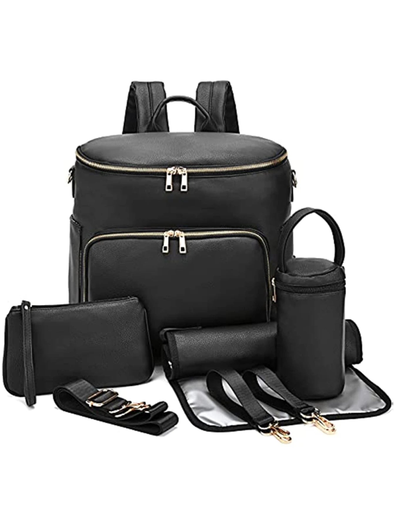 Premium 7-in-1 Diaper Bag: Solid PU Leather Maternity Backpack with Large Capacity, Travel-Ready Features, and Changing Pad