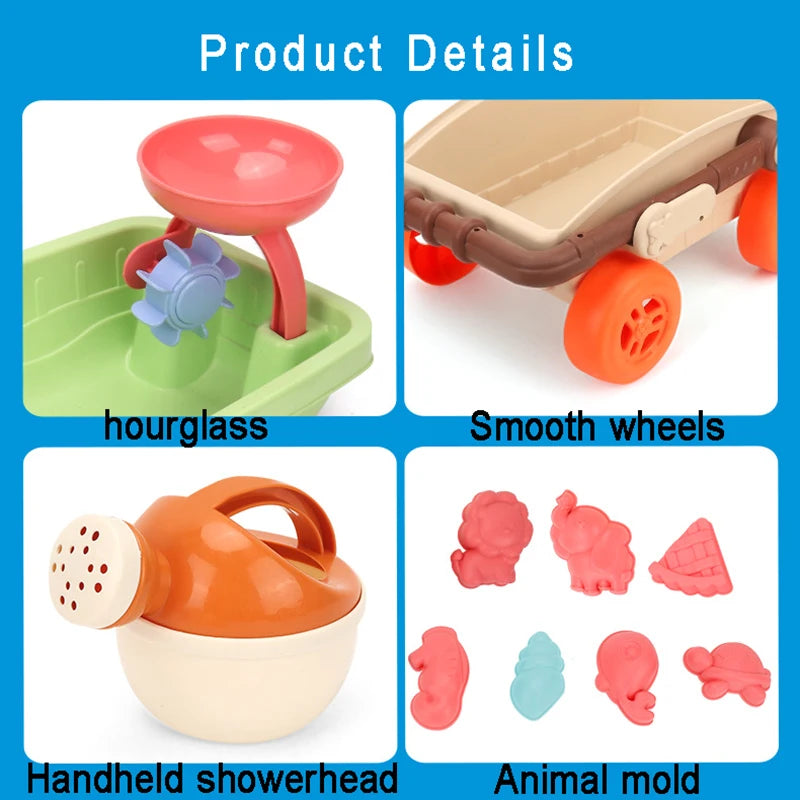 Sandy Adventures Beach Trolley Set: Portable Sand Play Kit with Animal Molds and Accessories for Kids
