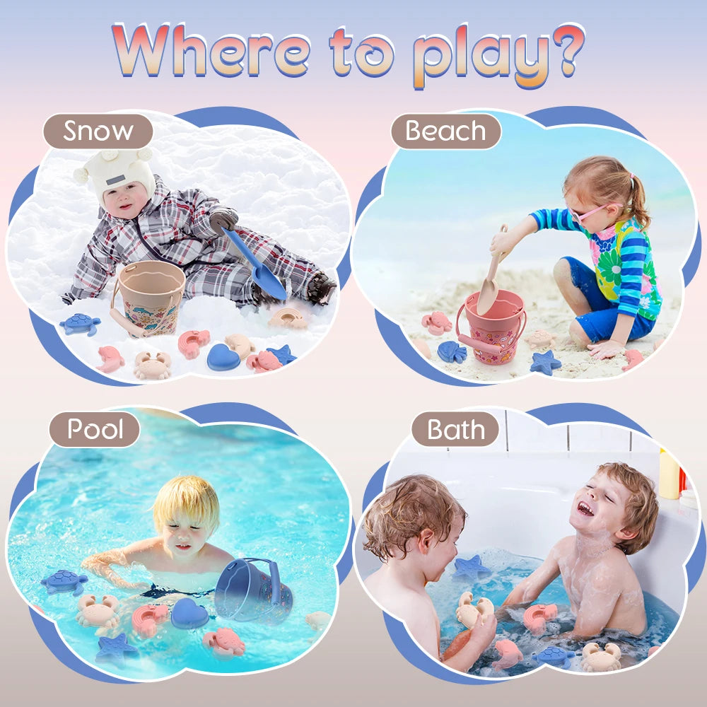Sandy Adventures Playset: Outdoor Silicone Beach Toy Set for Kids' Beach Fun