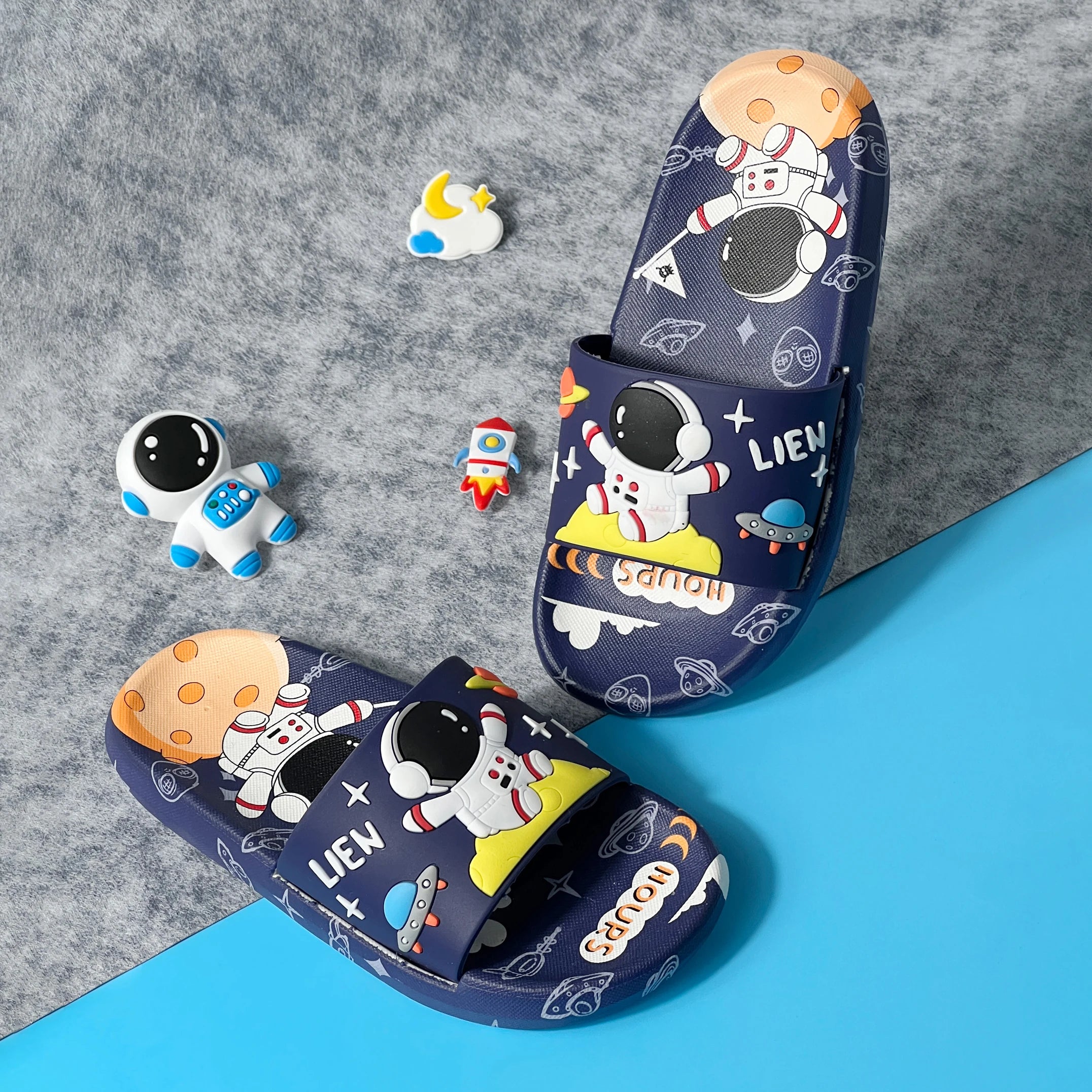 Cute Cartoon Astronaut Toddler Slippers for Boys and Girls Open-Toed Sandals